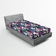 thumbnail image 2 of Ambesonne Vintage Fitted Sheet, Crane Birds Flowers Plot, Twin Size, Eggplant Petrol Blue, 2 of 5