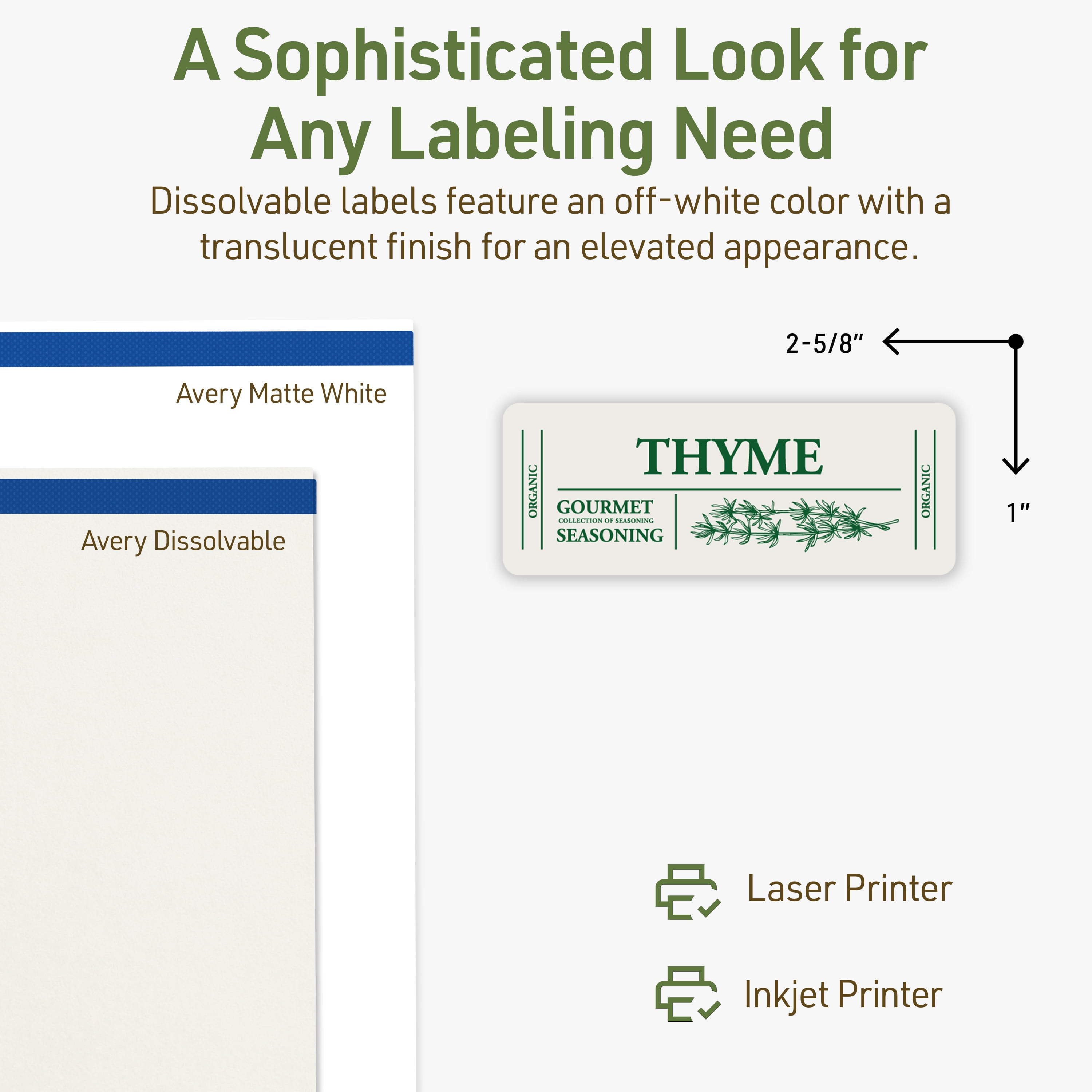 Avery Dissolvable Rectangle Labels, 1" x 2-5/8", 750 Labels