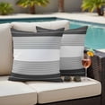 thumbnail image 4 of Black Grey Stripe Outdoor Waterproof Pillow Covers, Modern Art Horizontal Striped Decorative Square Throw Pillowcase Sofa Cushion Sham for Patio/Couch/Chair, 24"x24" 2 Pack, 4 of 8