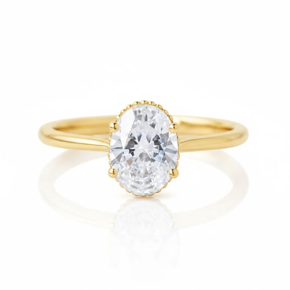 Jewelerix Classic Engagement Ring 10K Yellow Gold Vermeil Oval Cut Ring Solitaire Moissanite Ring, Anniversary Gift for Women