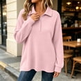 thumbnail image 2 of Zysthvn Casual Women's Sweatshirts Tunic Pullover Oversized Fall Sweatshirt for Women Turn Down Collar Loose Fit Solid Long Sleeve Tops, 2 of 9