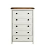 OKD 5 Drawers Dresser Chests for Home Bedroom, Farmhouse Wood Rustic Tall Chest of Drawers, Pull Storage Cabinet, off White