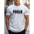 thumbnail image 1 of Camiseta de cuello redondo y manga corta con estampado FOCUS para hombre, cómoda, holgada e informal, ideal para primavera y verano. Regalos para hombre., 1 of 7