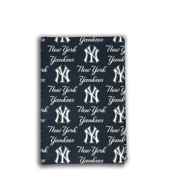 New York Yankees 58" x 2 yd 100% Cotton Logo Baseball Sports Precut Sewing & Craft Fabric, Blue and White
