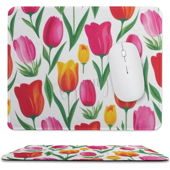 Gorgeous Flowers Plants Mouse Pad,Pink Floral Tulip Mouse Pads for Desk,Soft Computer Mouse Mat Cute Mousepad Computer Mouse Pads, Non-Slip Rubber Base MousePads 11.8"x9.8"