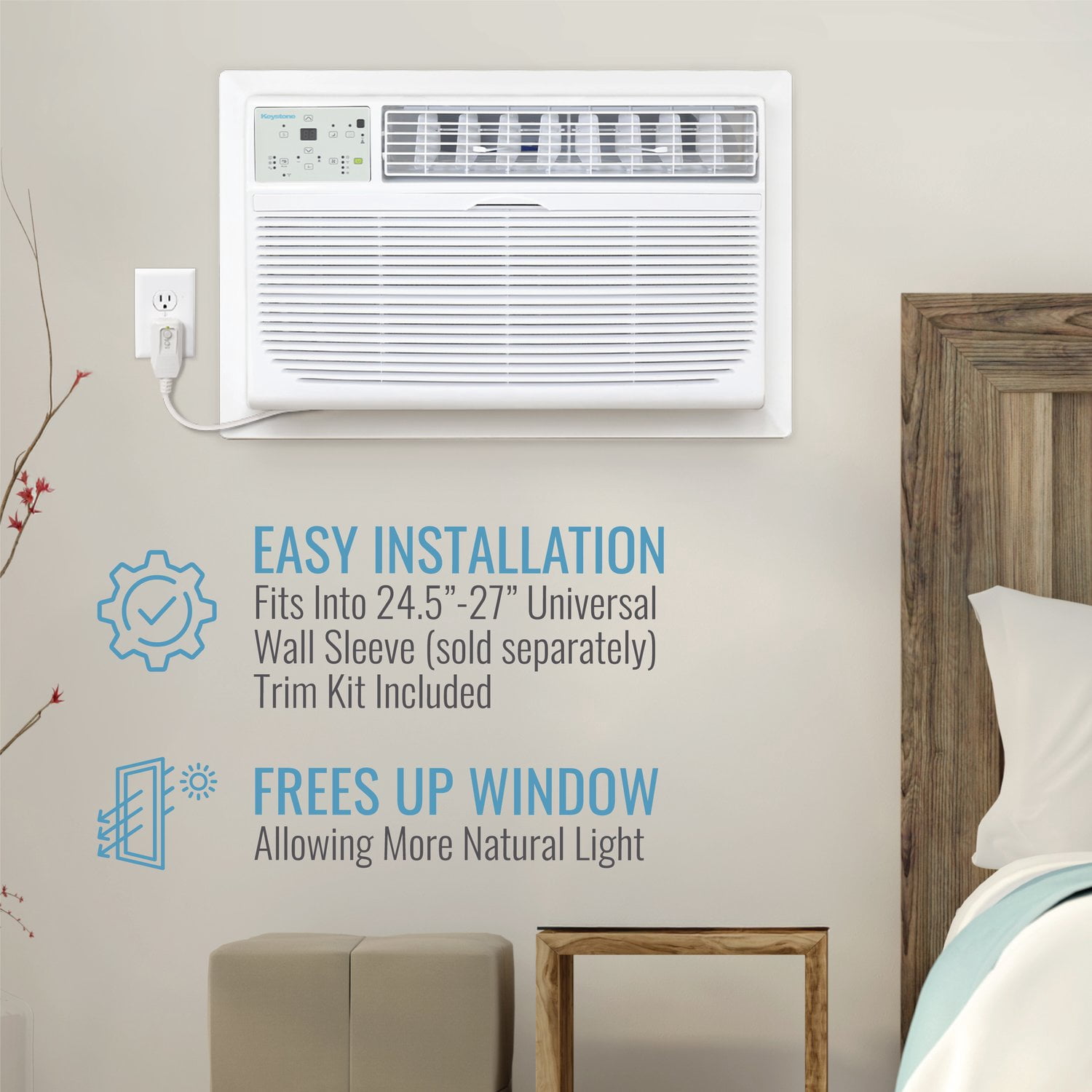 Keystone 12,000 BTU 230V Through-the-Wall Air Conditioner with Follow Me LCD Remote Control, KSTAT12-2E