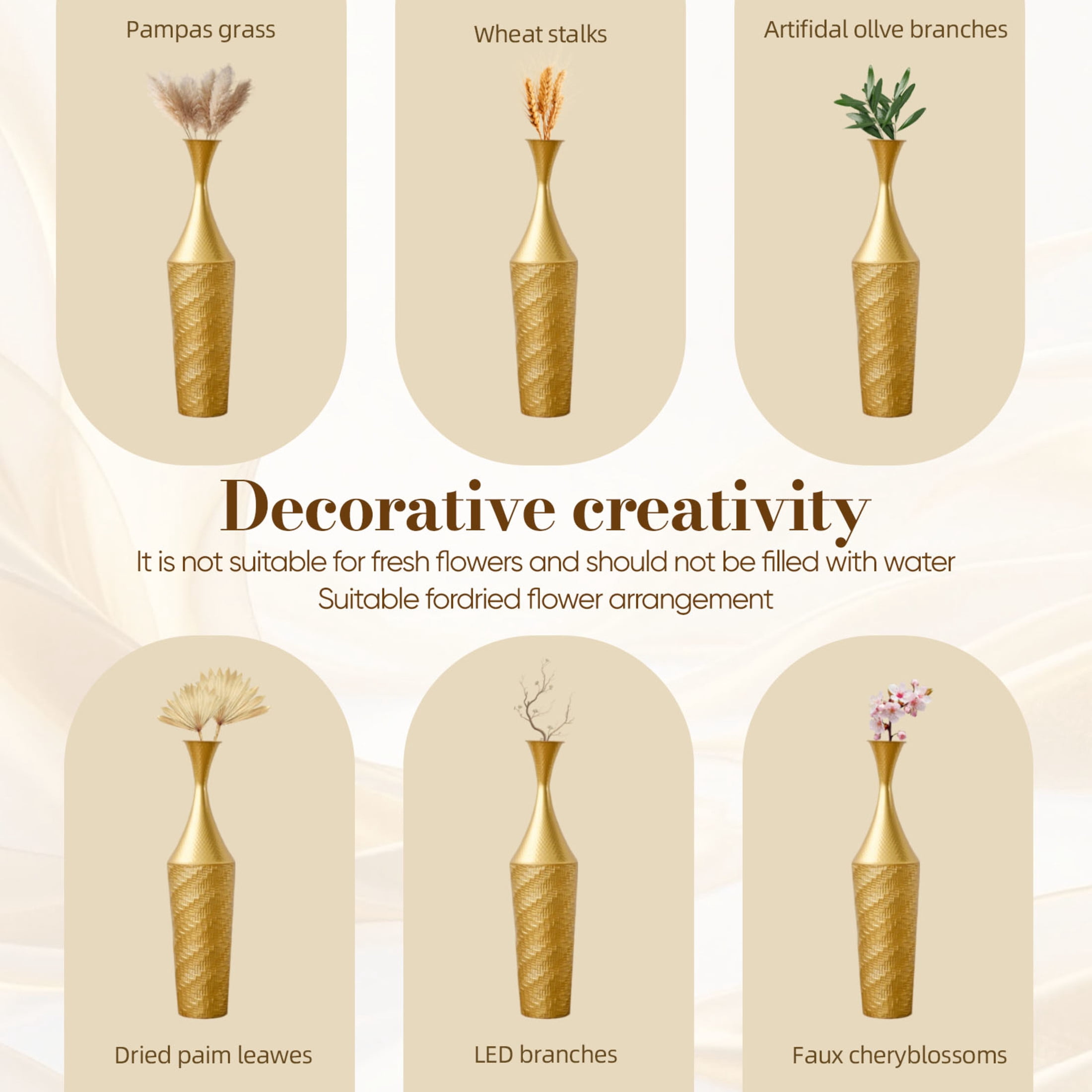 Noble House 27.56", 31.5", 35.43" Metal Floor Vase Set of 3, Textured Handcrafted Vases, Gold