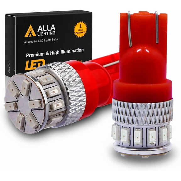 Alla Lighting 168 194 LED Lights Bulbs, Red 360° 12V T10 175 W5W 2825 161 Cars, Trucks' Side Marker, Inner Tail, Interior Dome, Map, Trunk, Door Courtesy Lights Lamps, Super Bright 3014 18-SMD Upgrade