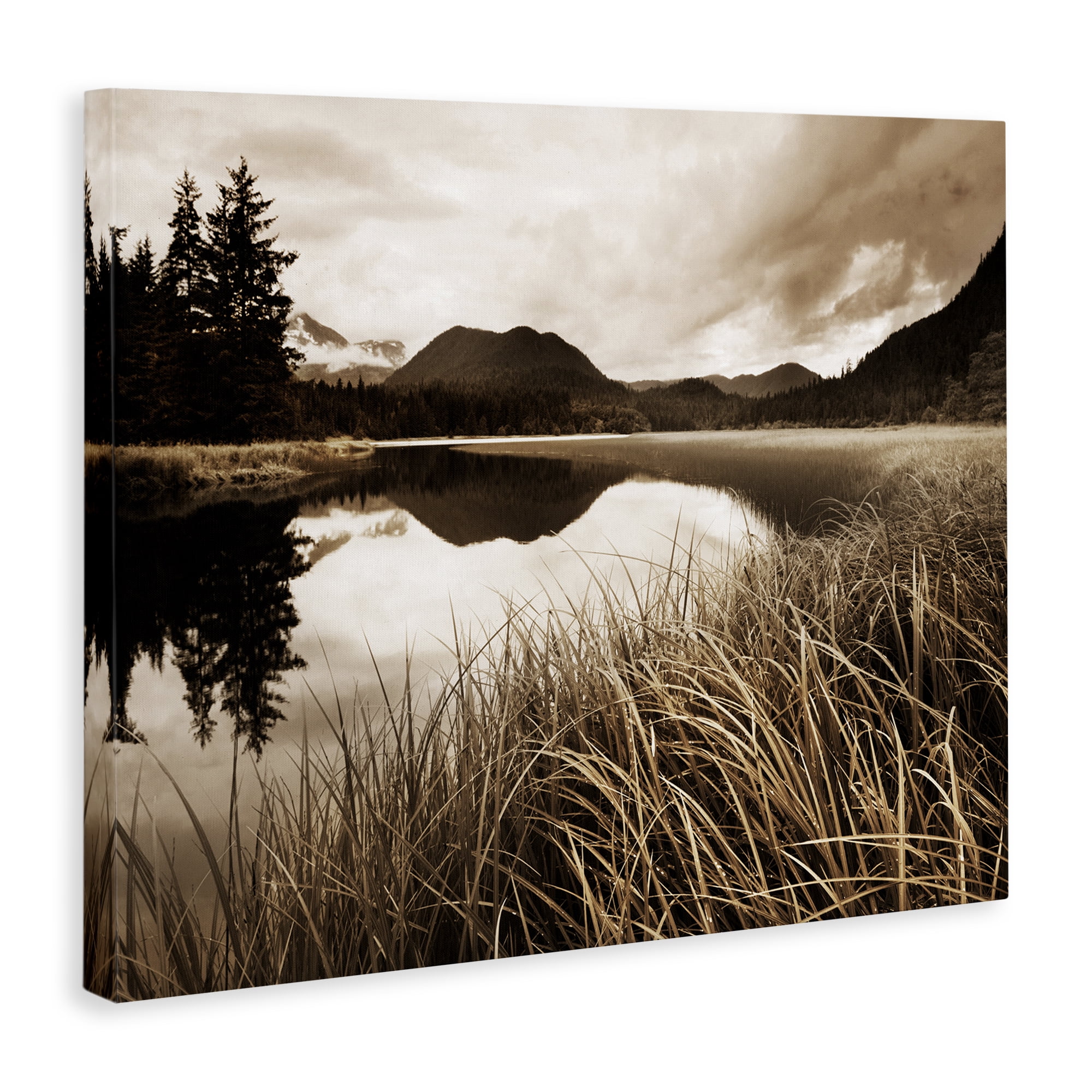 Stupell Industries Sepia Lake Reflection Landscape Photography Gallery Wrapped Canvas Art Print Wall Art, 40 x 30