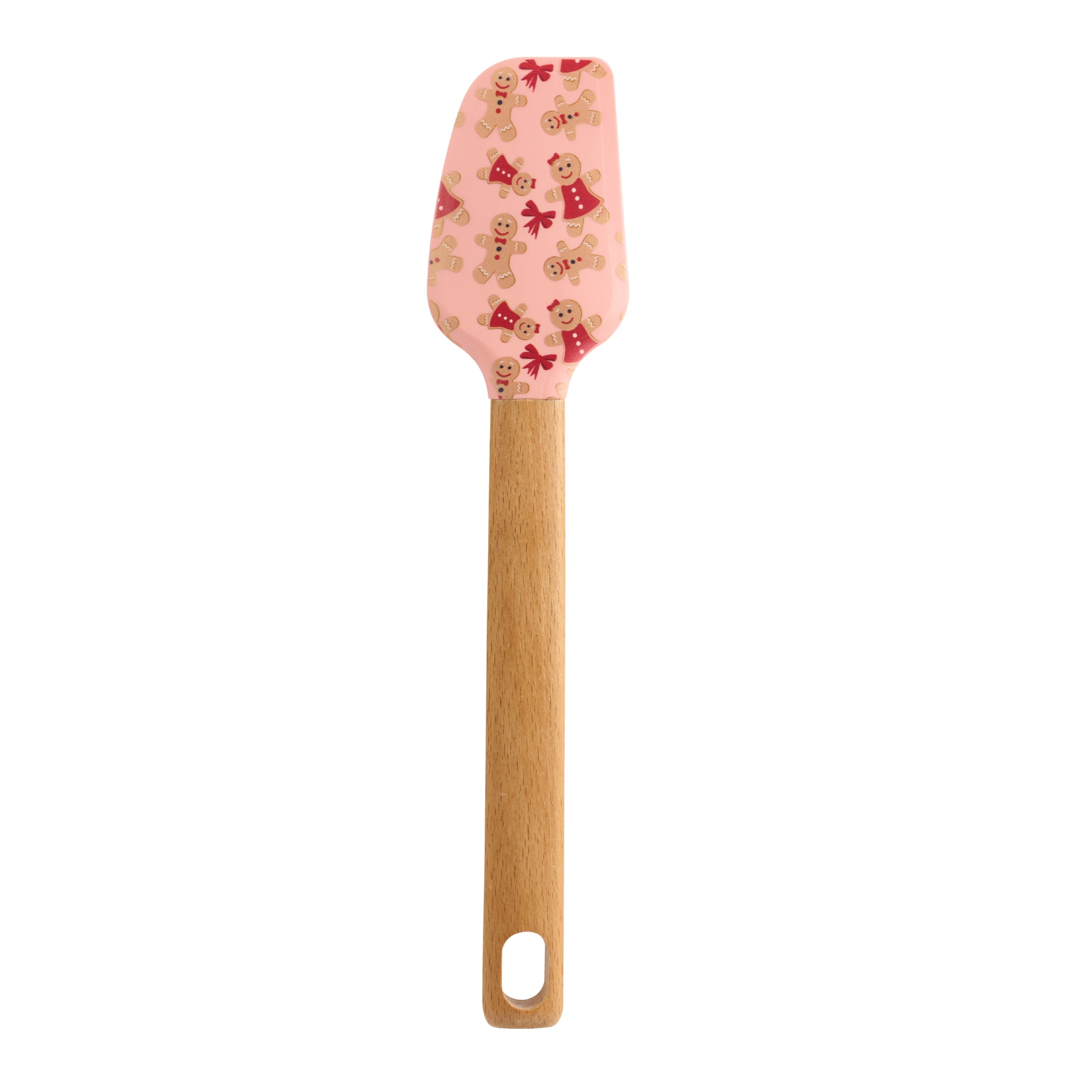 Holiday Time Silicone and Beechwood Spatula, Gingerbread Cookies, Pink