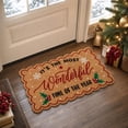 thumbnail image 4 of It's Wonderful Time Of The Year Christmas Doormat, Crystal Velvet Holiday Entryway Rug, Scalloped Edge Festive Letter Print Floor Mat, Dirt Trapping Indoor Outdoor Carpet for Porch Hallway(D 29.53in), 4 of 6