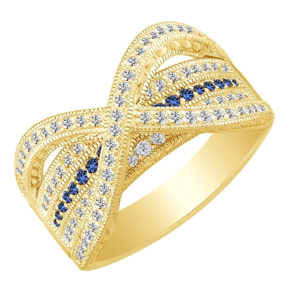AFFY Simulated Blue Sapphire & Cubic Zirconia Infinity Band Ring in 14k Yellow Gold Over Sterling Silver (1.58 Cttw) Ring Size - 4