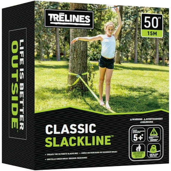 Trelines: Classic Slackline 50 ft - Ratchet Between 2 Trees, Outdoor Play, Balance & Core Strengthening Sport, 400 lb Cap, Adults & Kids Ages 5 