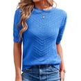 thumbnail image 3 of Short Sleeved Women Hollow-out Casual Crew Neck Knit Sweater Tops, 3 of 6