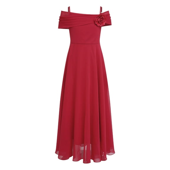 iEFiEL Kids Flower Girls Off Shoulder Party Dress 3D Flower Applique A Line Dress for Bridesmaid Birthday Proms Burgundy 12