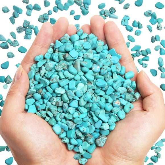 Sinkoo Howlite Turquoise Small Tumbled Chips 0.66 Lb/300g Crystal Stone Decorative Pebbles for Home Decoration & Fish Turtle Tank, Vase Filler, Plants Decor