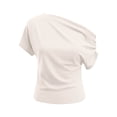 thumbnail image 4 of Gamivast Off Shoulder Tops for Women Short Sleeve Draped Blouses Casual Asymmetrical Shirts Elegant Ruched Tunic for Work Office Party Daily Wear Summer Outfits White M, 4 of 4