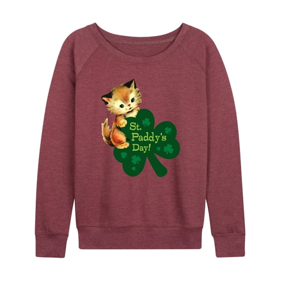 Instant Message - Vintage St. Paddy's Day Cat  - Women's Lightweight French Terry Long Sleeve Shirt