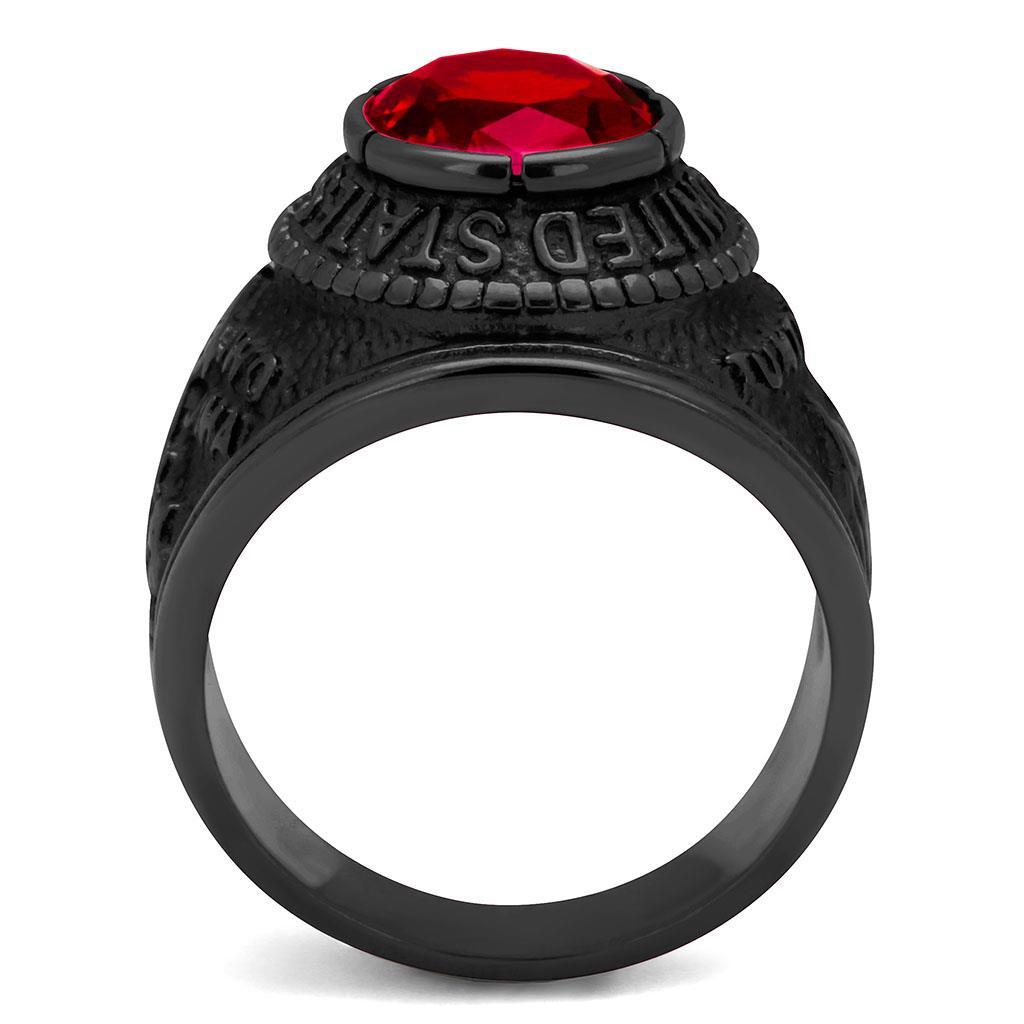 US Marines Ring for Men and Women Unisex 316L Stainless Steel Military Patriotic Ring in Black with Red Stone Rock