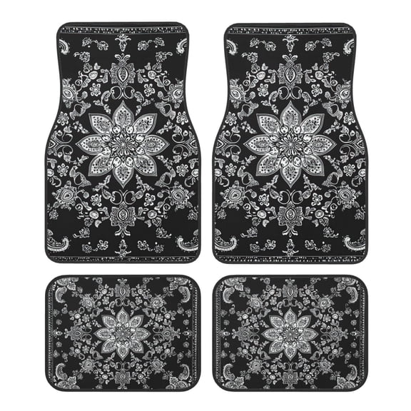 KAKALAD Paisley Bandana Black Car Floor Mats 4PC Set Carpet Protection, Universal Fit for Car SUV VA & Truck, Vehicle Front & Rear