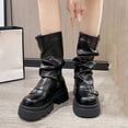 thumbnail image 2 of Fashion Casual Boots Thick Heel Solid Color Women's Versatile Belt Buckle Shoes for Fall and Winter Outdoor and Everyday Wear Black,36, 2 of 5
