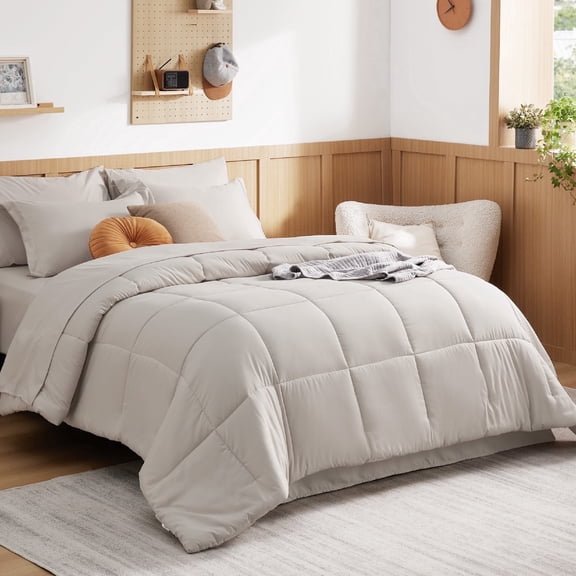 U by Bedsure Queen Comforter Set, 7 Pieces Beige Bedding Sets All Season, Bed in a Bag with Quilted Fluffy Comforters, Sheets, Pillowcases & Shams
