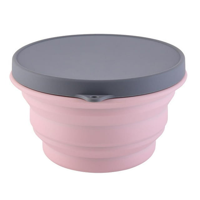 Bewildely Cuenco de silicona para almacenamiento de alimentos, cuenco plegable para acampar, cuenco portátil de alto rendimiento con tapa para Camping, Mostrada Rosado S Bewildely HA026848-02