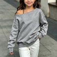 thumbnail image 5 of Atogsazn Kids Girls Off Shoulder Sweatshirt Childrens Casual Loose Long Sleeve Pullover Tops Fall Winter Sweater Gray 7-8 Years Fashion, 5 of 8