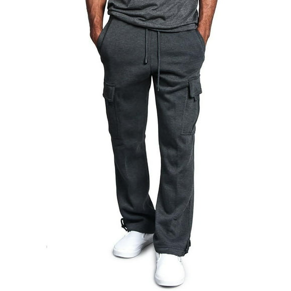 jsaierl Men's Drawstring Elastic Waist Solid Color Pocket Trousers Loose Sweatpants Casual Multi Pockets Lace-up Trousers