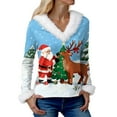 thumbnail image 6 of adviicd Ugly Christmas Sweater Women Funny 2025 Xmas V Neck Faux Fur Trim Pullover Tops Casual Party Costume (Blue, XXL), 6 of 7