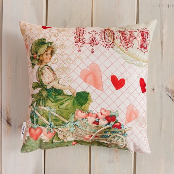 Vintage Girl in Love Garden | Valentine Gift Ideas | Valentine Day Gift | Valentines Gift for Her | Throw Pillow | Decorative Valentines
