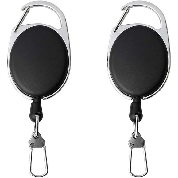 Retractable Key Chain, Safety Key Badge Holder Heavy Duty Elastic Clips with Steel Wire Rope Black for Men (3.5cm), 2PCS
