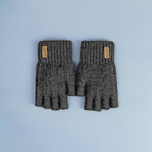 Guantes de invierno sin dedos para mujeres y hombres, cálidos guantes de medio dedo de punto elásticos de lana de alpaca, guantes sin dedos suaves para clima frío para el trabajo, gris oscuro