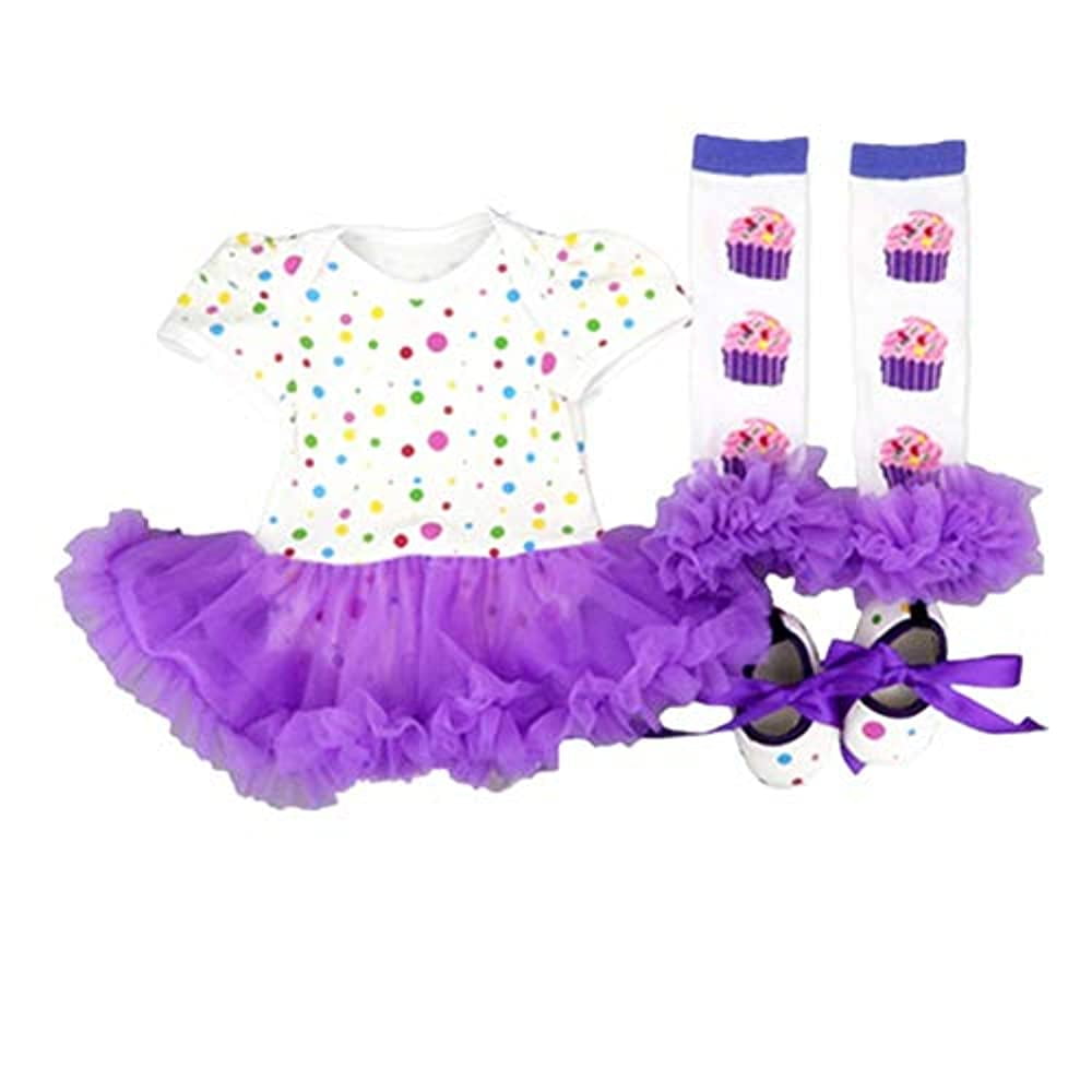 Reborn Baby Doll Clothes Outfit for 20-23 Inch Reborns Newborn Babies Matching Clothing Purple Dot Tutu Dress Four-Piece Set