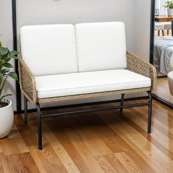 ModFusion All-Weather Rattan Wicker Double Seat Loveseat Sofa, Versatile Indoor Outdoor Patio Furniture for Bedroom, Living Room Backyard & Poolside