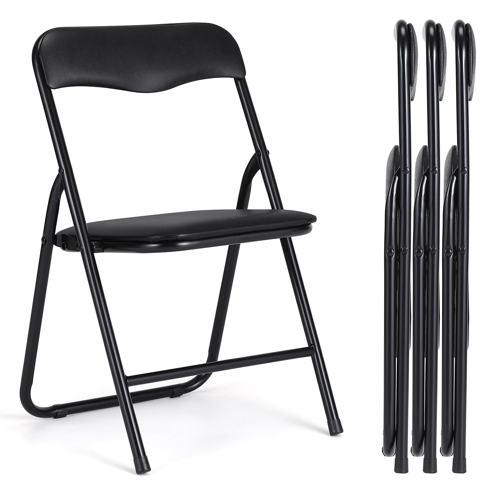 Folding Card Table and Chair Set of 5, Upholstered Foldable Table and Chair Set, Portable Metal Frame Children's Activity Table and Chairs Set for Eating, Reading, Playing, Black