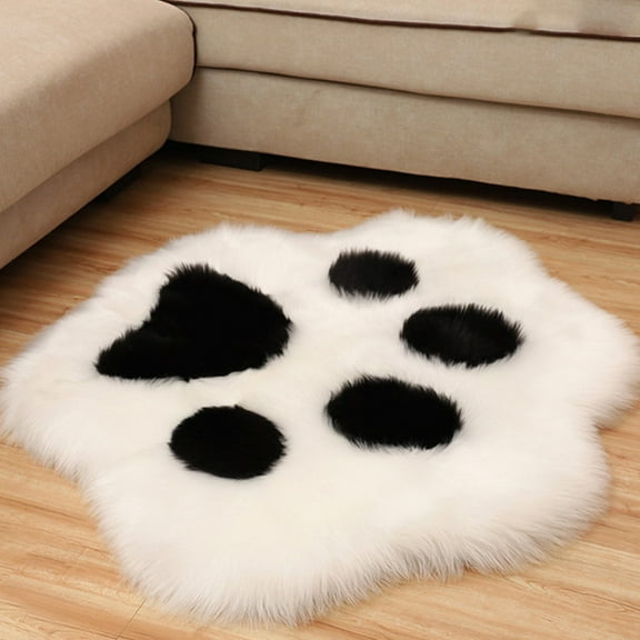 Nilvkv Imitation Wool Cozy Paw Shaped Carpet Plush Long Hair Rug Living Room Floor Mat Bedroom Bedside Rug(15.75x15.75in)