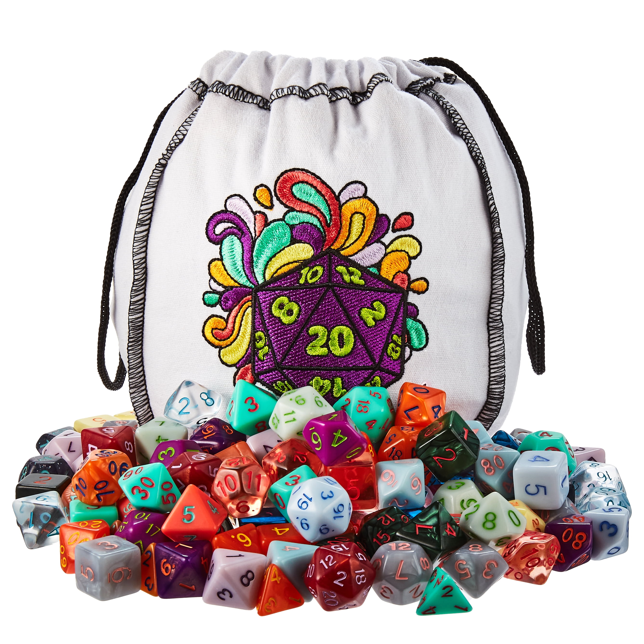 Wiz Dice Bag of Tricks: Collection of 140 Polyhedral Dice in 20 Guaranteed Complete Sets for Tabletop Role-playing Games Translucents Neons & Sparkly Glitters 