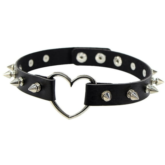 Guodhu Spiked Choker for Women Leather Love Heart Necklace Vintage Punk Goth Studded Rivet Choker Necklace Adjustable
