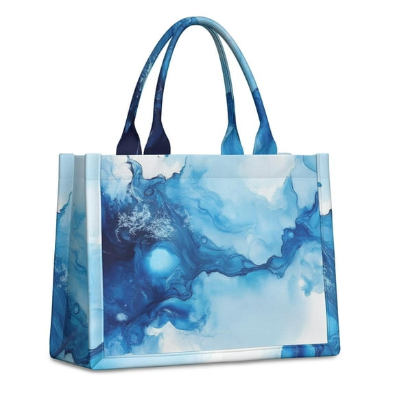 Large Capacity Tote Bag,Blue Marble Pattern Handbag Fashion Luxury Tote Bag,15.7"x13"x 5.1" Inches,Laptop Compatible