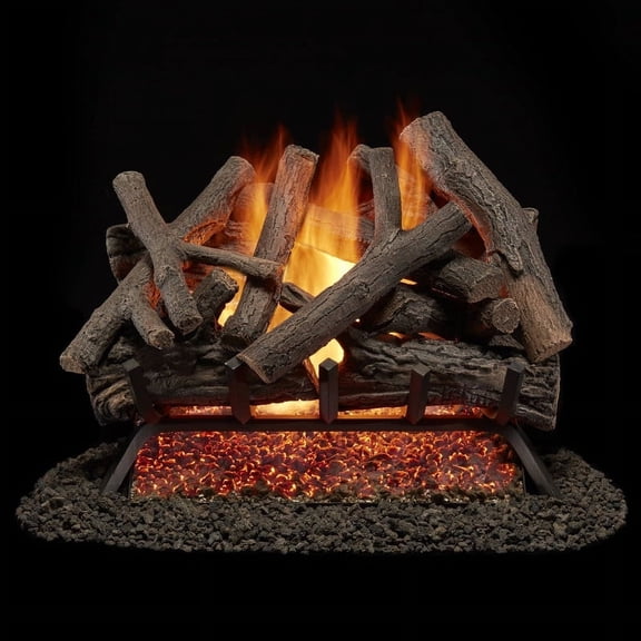 Bluegrass Living Vented Natural Gas Fireplace Log Set With Remote Control Kit - 24 in. Rustic Oak, 55,000 BTU - Model# BVL24-3-RO