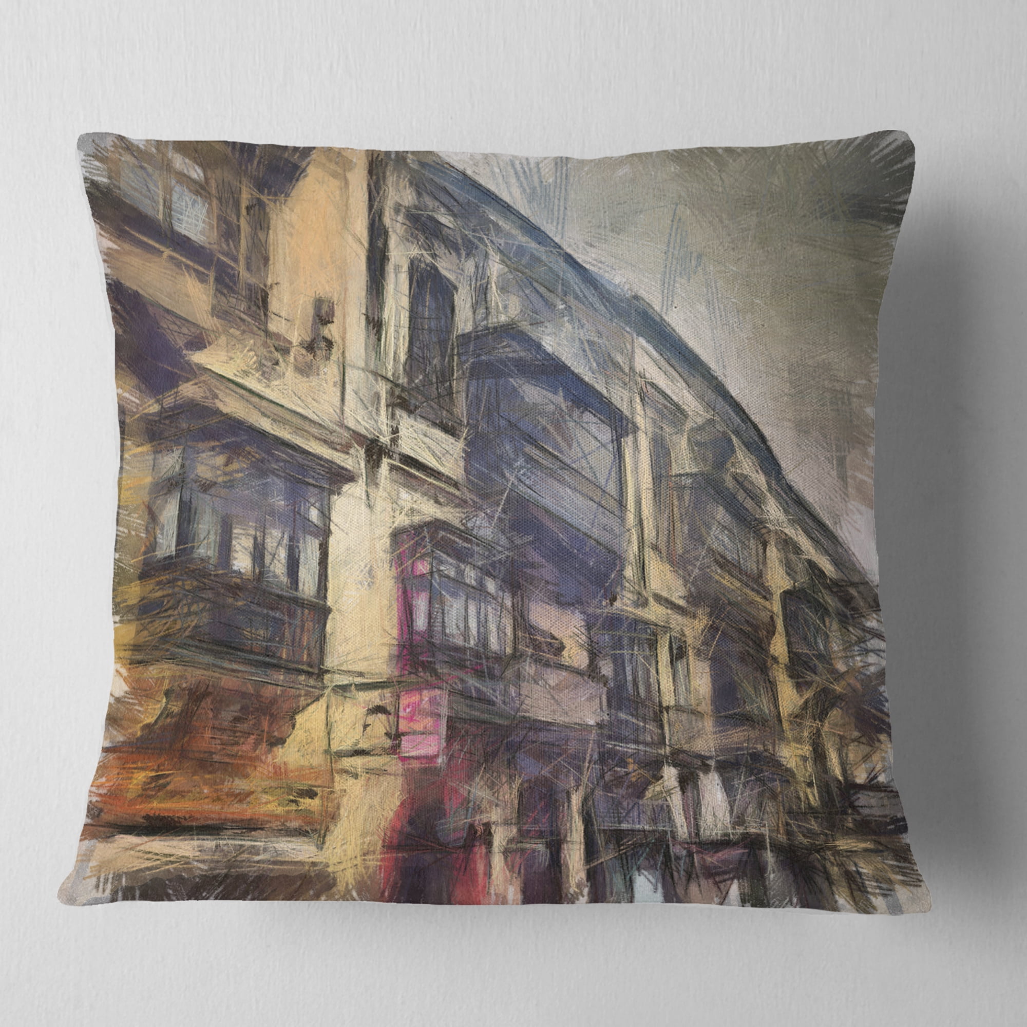 Designart Old City Street Watercolor Painting - Cityscape Throw Pillow - 16x16