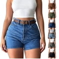 thumbnail image 2 of Gsakboxl Women's Shorts Women High Waist Solid Color Stretch Denim Shorts Classic 5 Pocket Casual Jean Hot Pants Light Blue, 2 of 10