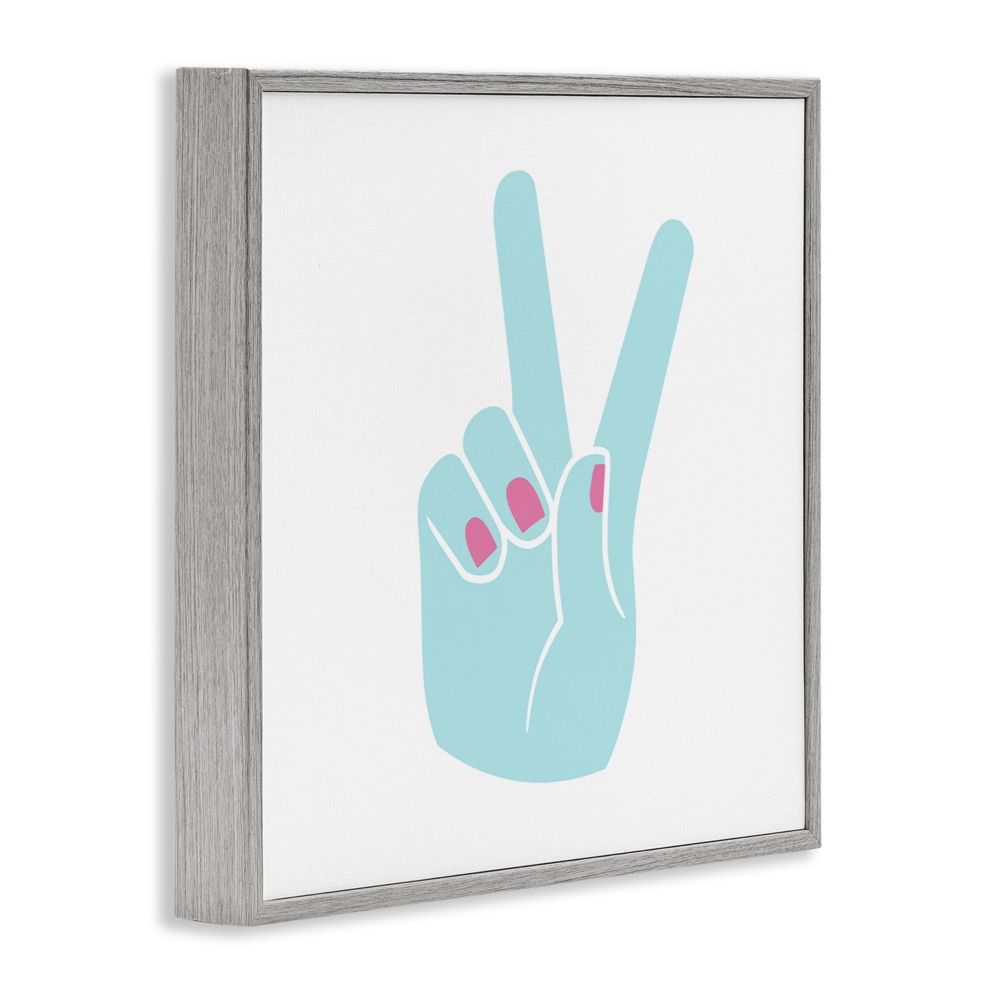 Stupell Industries Peace Hand Teal with Pink Nail Polish, 24 x 24,Design by Daphne Polselli
