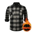 thumbnail image 2 of Brnmxoke Button Up Jacket Men Flannel Fleece Lined Thicken Plaid Shirts Collared Winter Outerwear Coat with Pockets Gray,S, 2 of 6