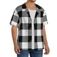 thumbnail image 2 of Balery White And Black Plaid Camisa Casual de Manga Corta con Botones para Hombre, Texturizada, Estilo Cubano, para Playa, Verano-Small, 2 of 5