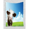 thumbnail image 1 of Cattle Tapestry, Cute Brown and White Cow Staring from the Landscape of Wide Green Field and Open Sky, Wall Hanging for Bedroom Living Room Dorm Decor, 60W X 80L Inches, Multicolor, by Ambesonne, 1 of 2