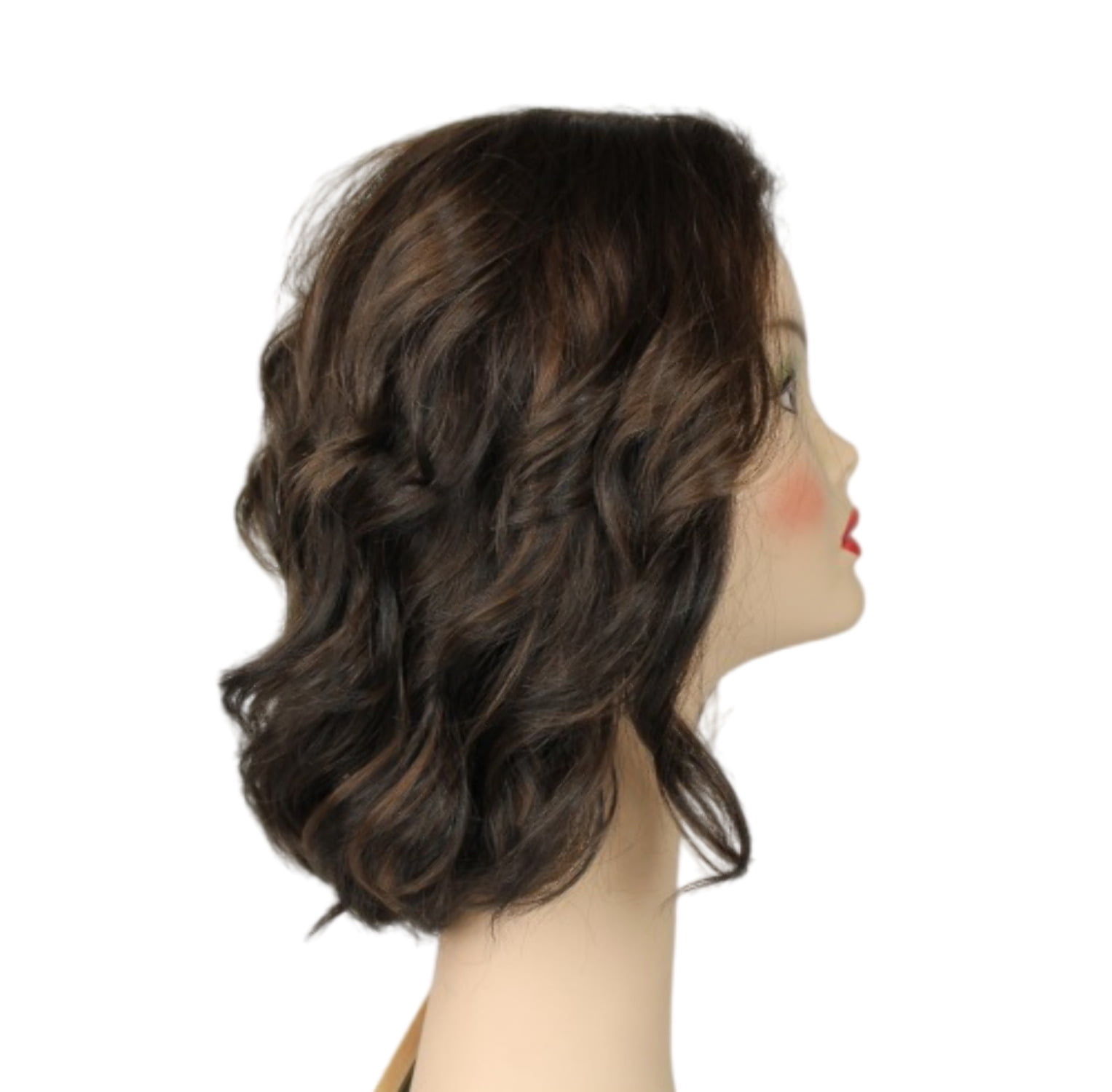 European Human Hair Freeda Wig Katrina Dark Brown With Light Brown Highlights Size S