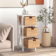 thumbnail image 2 of GetRich 3-Tier Nightstand with 3 Wicker Baskets, Wooden X-Design Side Table End Table, Beside Table with Acacia Wood Legs, Mid Century Accent Storage Cabinet for Small Spaces, Bedroom, White, 2 of 8