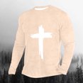 thumbnail image 2 of LbsKUS Mens Long Sleeve T Shirts Cross Print Shirts Loose Fit Crew Neck Tee Shirt Fashion Athletic T-Shirts Sportswear,Beige,X-Large, 2 of 3